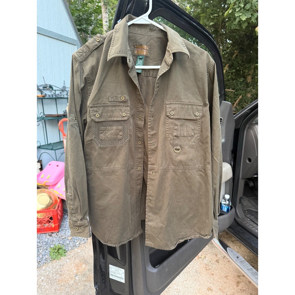 Lauren Ralph Lauren Utility Field Shirt Olive Drab Cotton Safari Jacket Large